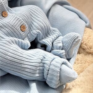 Luna + Luca Knit Baby Booties: Organic Cotton, Powder Blue